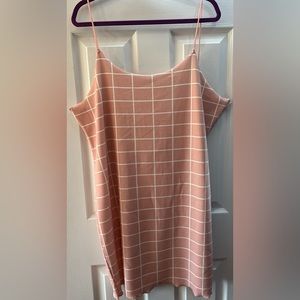 Shein curve, pink grid pattern, lettuce trim body con dress